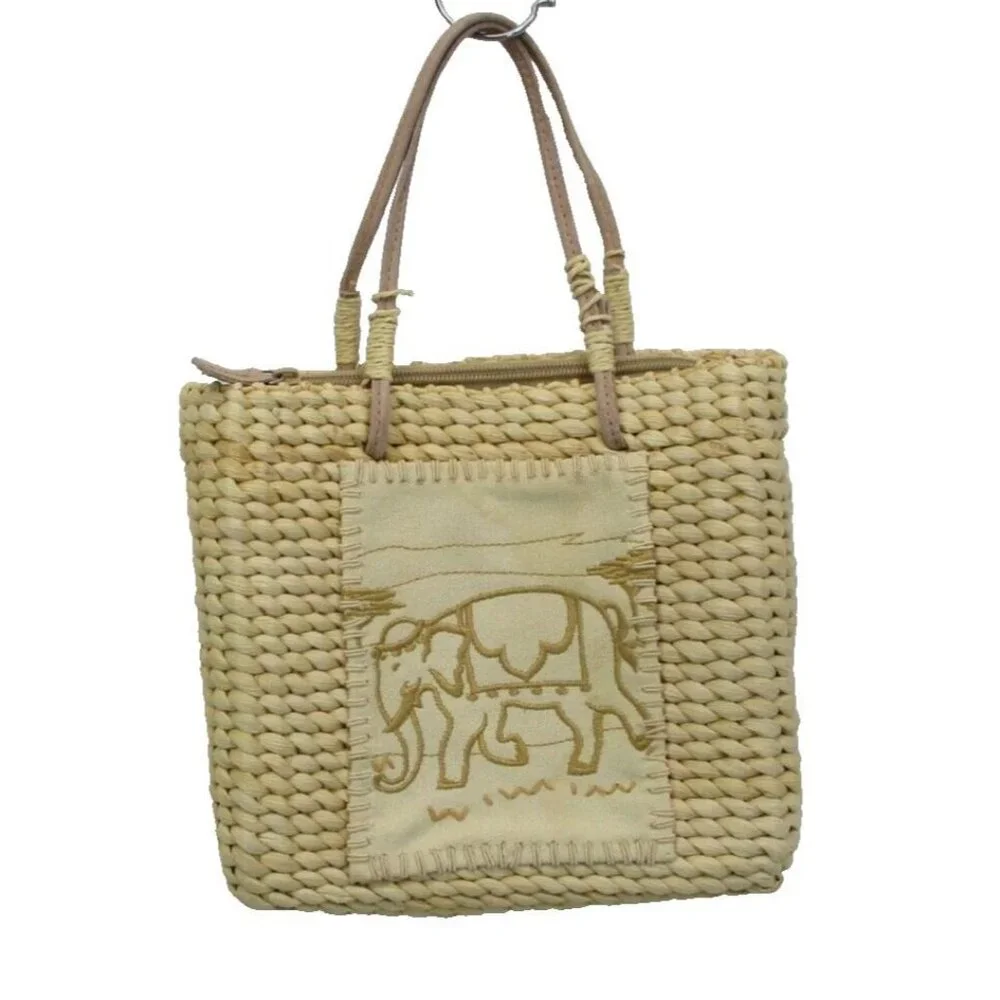 Rare Straw Corn Husk Elephant Bag, Woven Lined Handbag, Summer Purse, Tote